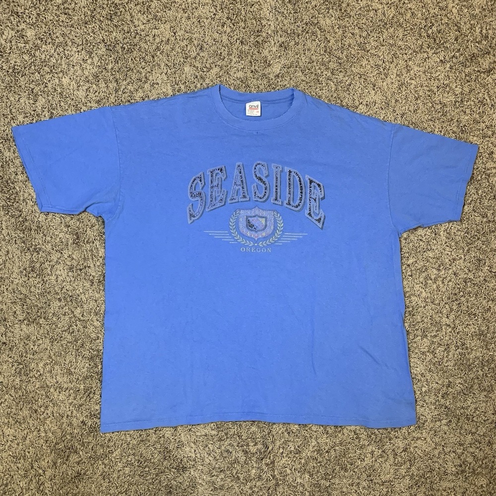Vintage Seaside Oregon Shirt Mens 3XL Blue Graphic Tee Made In USA 90s